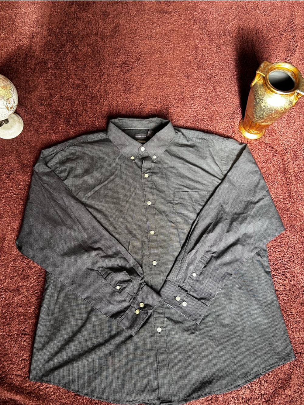 Van Heusen Men's Dark Gray Button-Down Casual Shirt